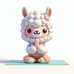 Fototapeta premium cute llama alpaca meditation yoga cartoon, 3d Generative AI