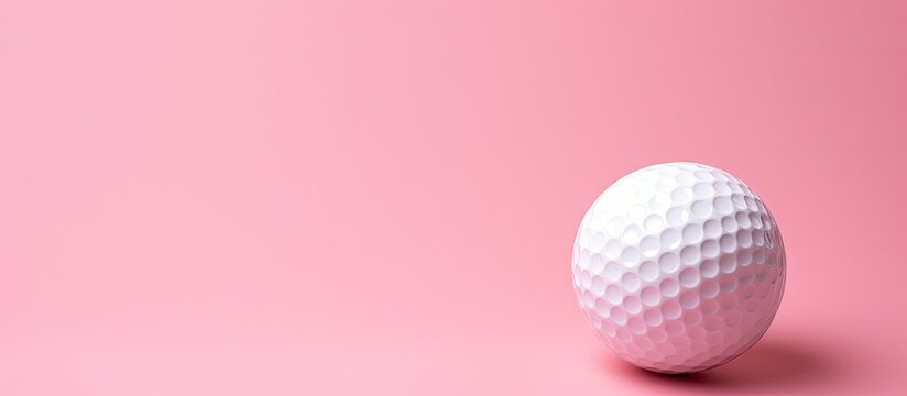 Golf ball on a pink background with copy space image for a feminine golfer theme