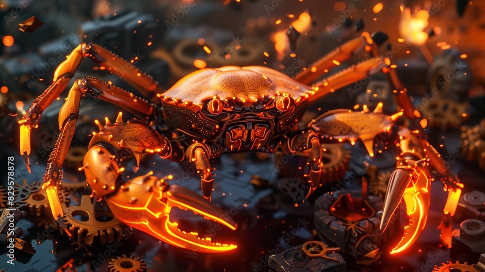 Aufkleber a vibrant crab perched on a set of rusty gears, symbolizing the rust programming language concept, b