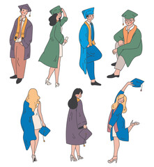 Group of Diverse Graduates Celebrating Graduation Day Cartoon Illustration