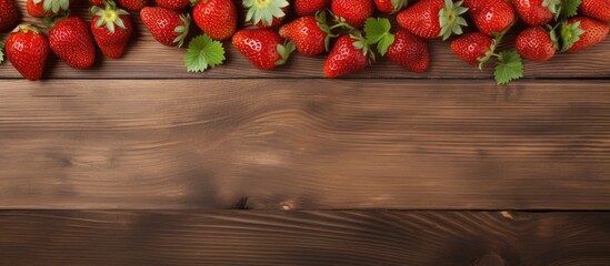 Organic juicy strawberries placed on a wooden surface with copy space image - Powered by Adobe
