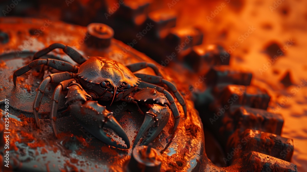 Poster the rust programming language concept, featuring a rusty gear with a crab perched on top, symbolizin