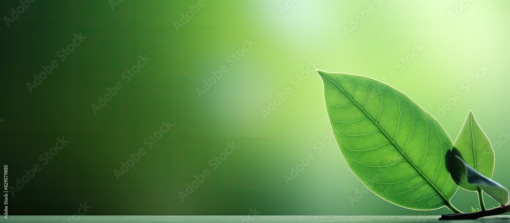 Poster nature themed image featuring a lush green leaf with ample empty space for text or graphics also kno