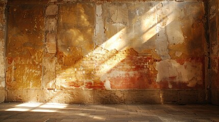 Living room with an ancient, grunge wall illuminated by natural light