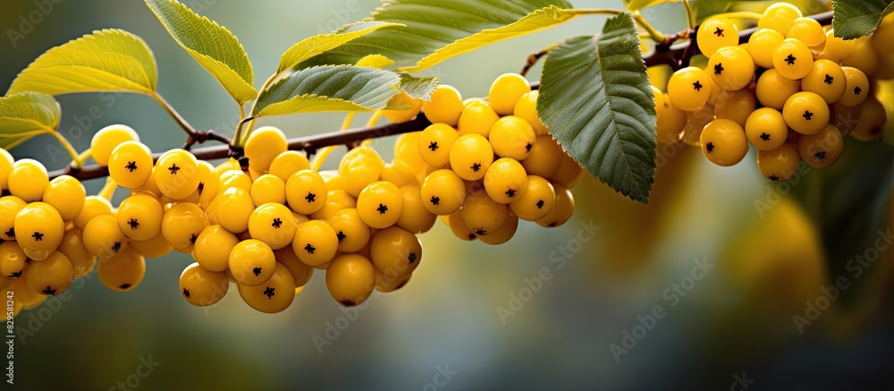 Aufkleber the vibrant yellow berry grows on a bush emphasizing its color and origin. copy space image. place f