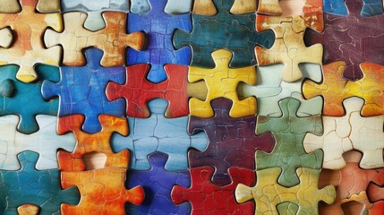 A close-up of a colorful mosaic of puzzle pieces coming together, symbolizing the integration of diverse perspectives and talents in creating a harmonious and inclusive workplace culture