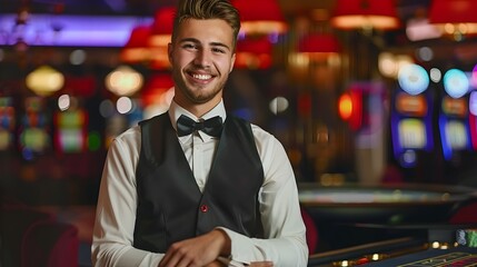 Fototapeta premium Joyful Casino Host Excelling in Vibrant Gaming Resort