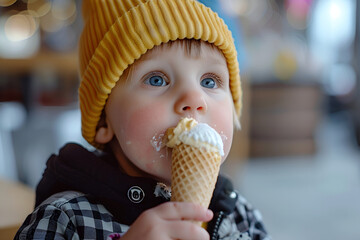 child eating ice cream in winter