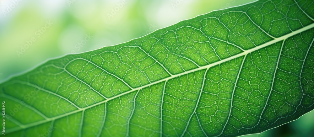 Poster nature background featuring a close up of a green leaf with ample copy space image