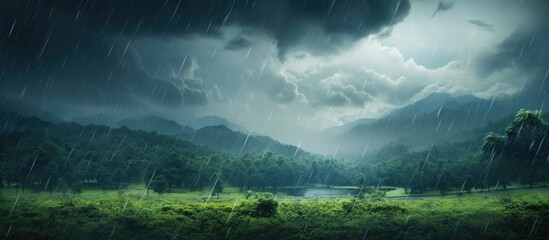 Fototapeta premium The weather is enhanced by a light drizzle creating a picturesque scene with all the captivating beauty of nature Copy space image