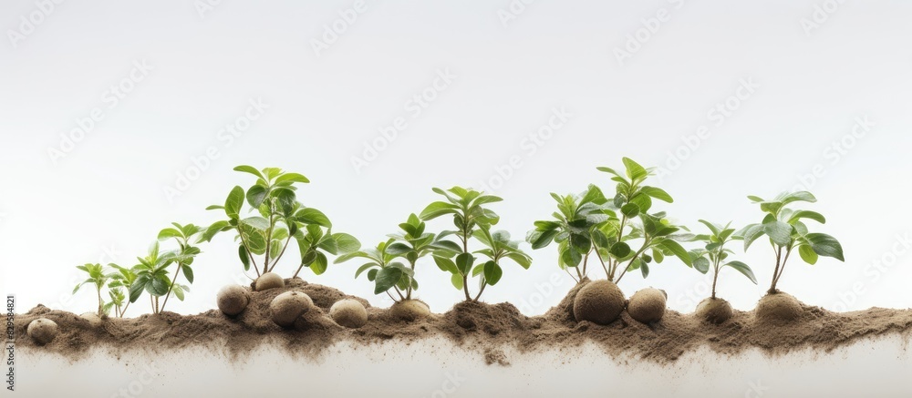 Poster potato tree growth displayed against a white background in a copy space image