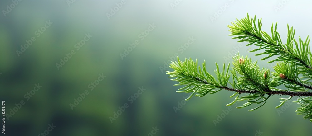 Poster stock image of a young fir tree branch flourishing in its natural environment with space for writing