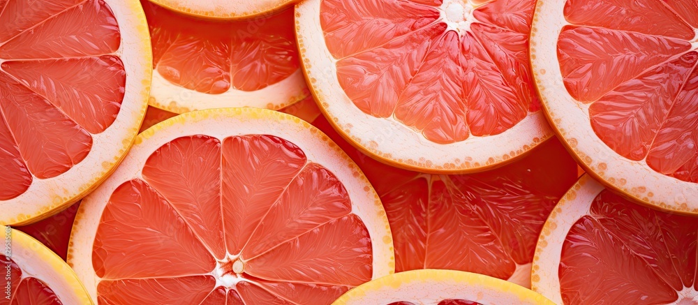 Poster circular slices of fresh grapefruit with a copy space image