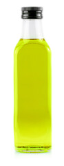 Green Olive oil bottle isolated on white background