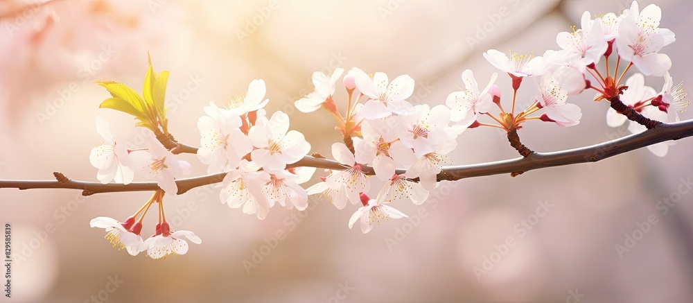 Poster spring blossoms on tree branches with blurred background focusing on nature with copy space image