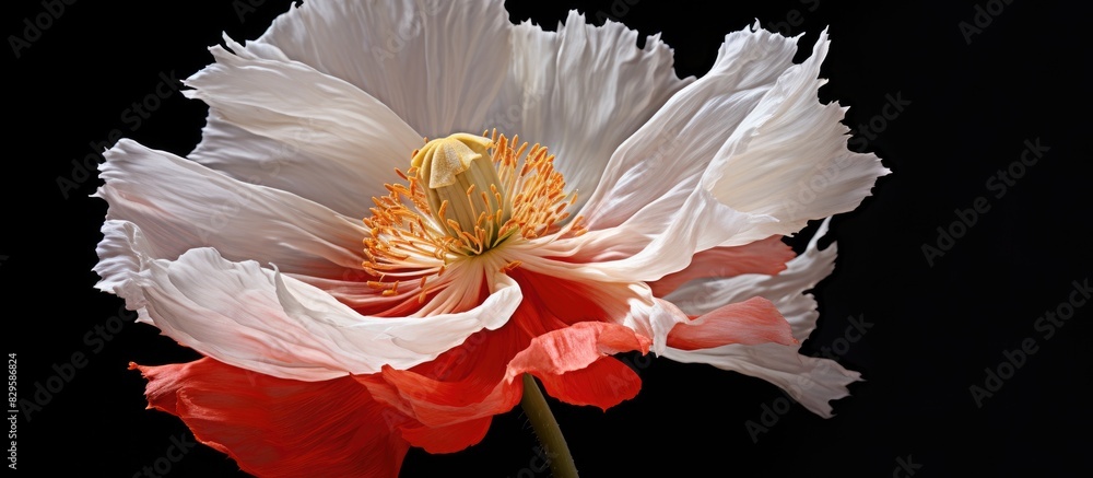 Aufkleber detailed close up image of a white red papaver orientale flower in a spring garden with a backdrop s