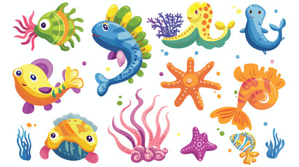 Beautiful cartoon illustration with colorful sea anim