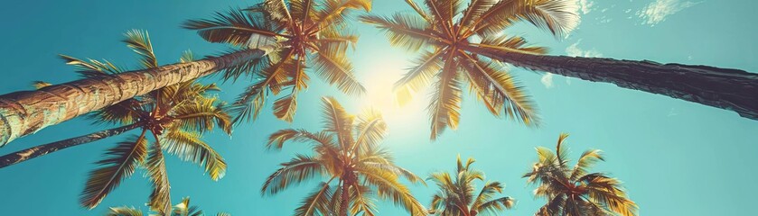 Palm trees against a blue sky, Scenic, Cool Tones, Digital Art