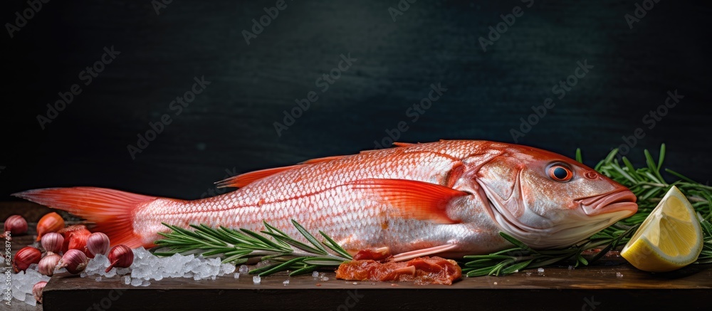 Poster red mullet displayed in an enticing manner with tomato garlic and rosemary creating an appealing cop