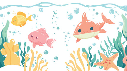 Beautiful cartoon illustration with colorful sea animal