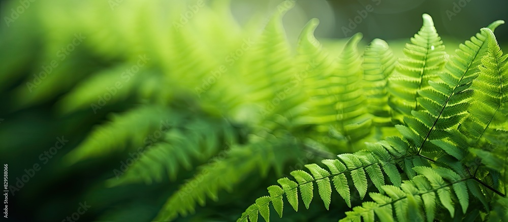 Aufkleber fresh green fern leaf close up in sunlight creating a natural rainforest background with copy space 