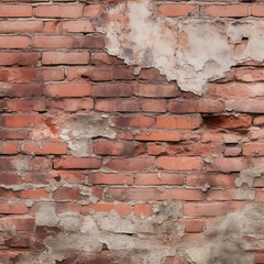 A close-up image of an old, weathered brick wall with peeling paint and cracks, showcasing urban decay and texture.