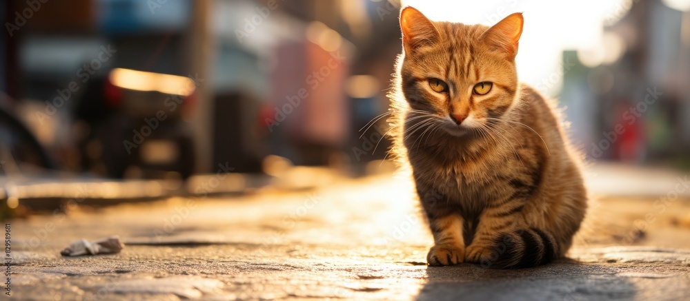 Aufkleber a wandering street cat looking for food or shelter with space for text or graphics. copy space image