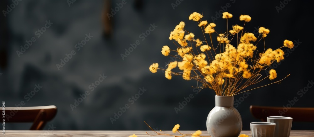 Aufkleber in a cafe a dried yellow flower is placed in a vase on a table creating a serene atmosphere with a c