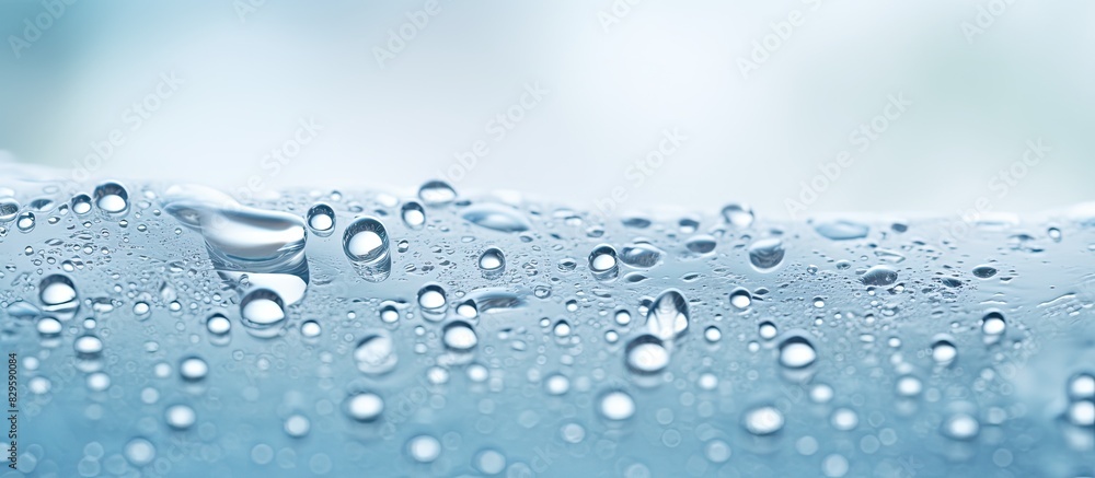 Poster detailed closeup of serene desaturated water surface with splashes and bubbles creating a trendy abs