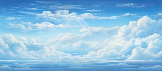 The serene and awe inspiring scene depicts soft beautiful clouds gently painting a poetic image against the vast azure sky creating a mesmerizing copy space image