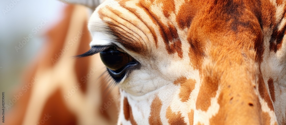 Poster giraffe at the zoo in a close up view illustrating an animal concept with copy space image