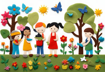 Fototapeta premium Children are helping to plant trees.