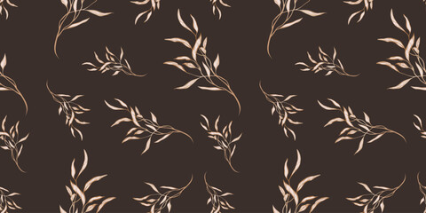 Seamless loopable pattern with hand drawn leaves and branches. Perfect for wallpaper, wrapping paper, textile products, print, web sites, background, social media, blog, presentation and greeting card