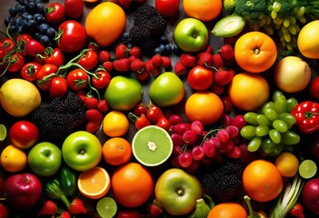 vibrant food art composition fresh fruits vegetables culinary inspiration, colorful, edible, arrangement, creative, produce, greens, cooking, motivation, lively, cuisine,