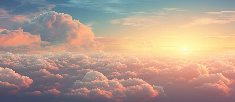A stunning sunset sky filled with billowy clouds providing a picturesque setting for a copy space image