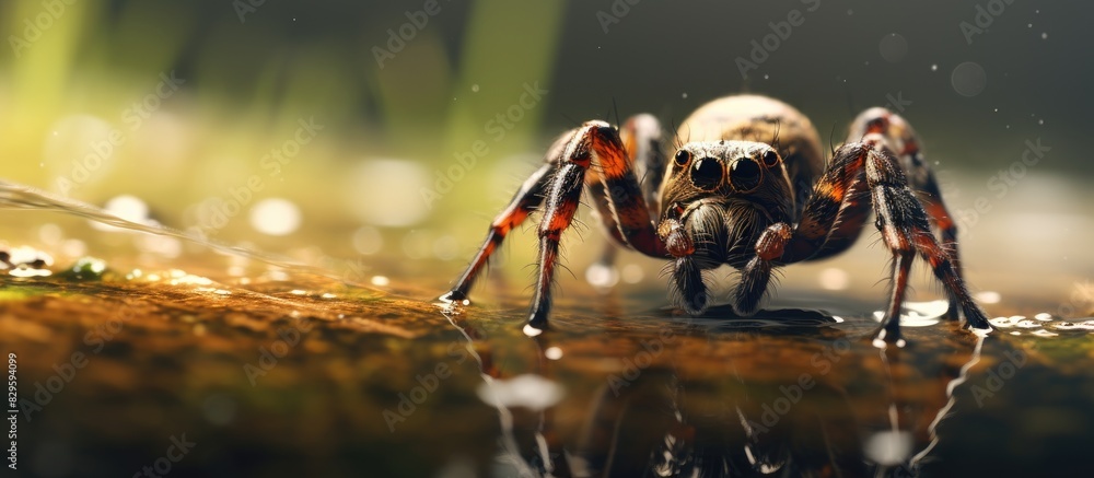 Poster spider on a web consuming its prey with a copy space image