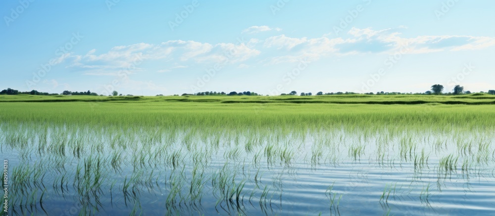Poster field with excess water creating a reflective surface suitable for a copy space image