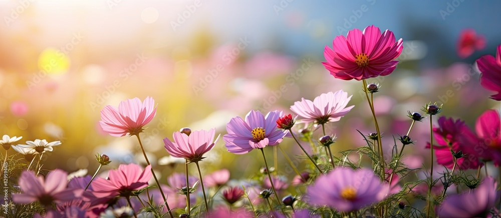 Poster vibrant flowers in a captivating natural setting with ample copy space image
