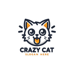 Kawaii Crazy Cat Logo Design