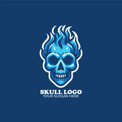 Blue Fire Skull Logo Design