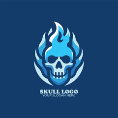 Blue Fire Skull Logo Design
