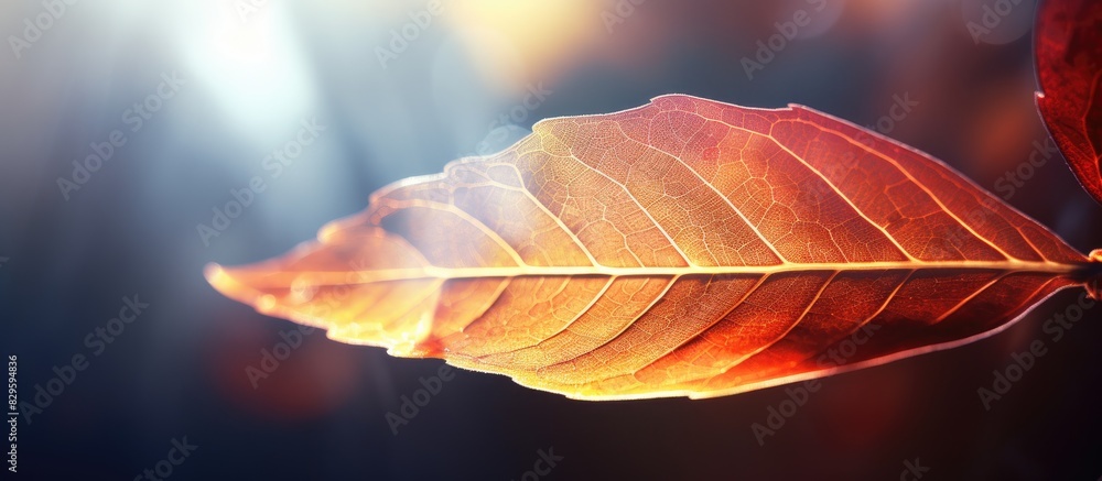 Aufkleber sunlight filtering through a leaf creating a beautiful interplay of shadows and colors on a copy spa