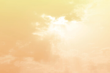 Orange yellow golden sky with white could motion blur background. Sunlight, Sunset backdrop. Summer...