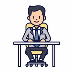 A man is sitting at a desk with a smile on his face