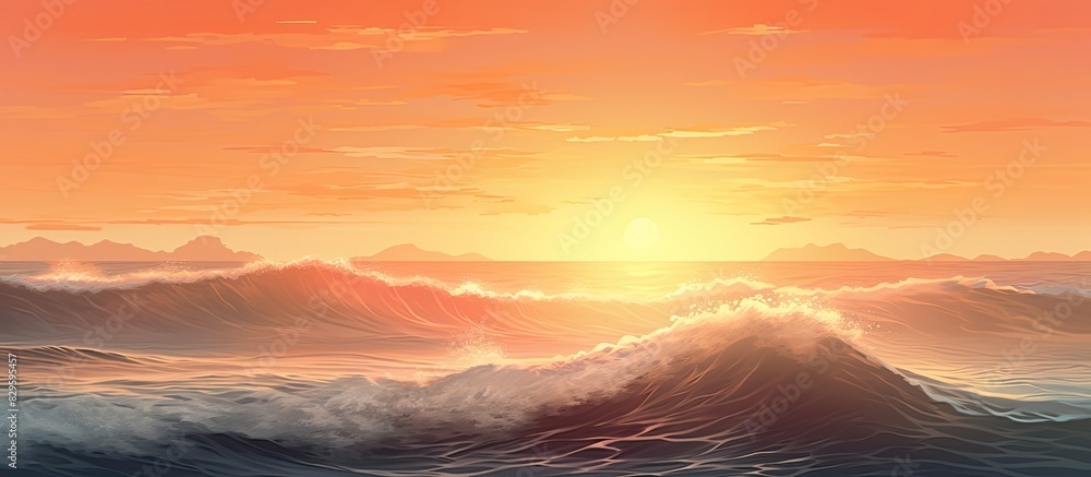 Poster Sunset backdrop with rolling waves and copy space image