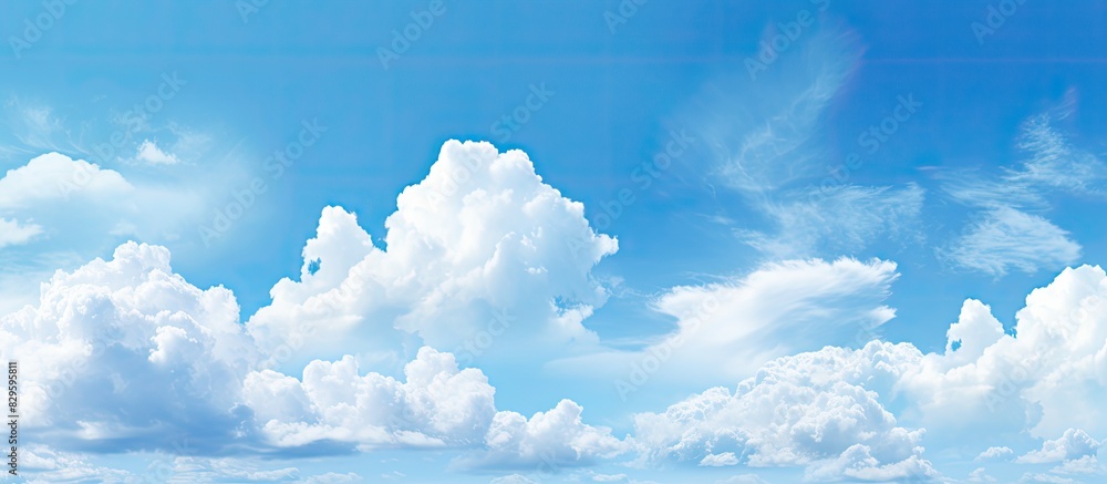 Aufkleber summer daytime panoramic view of a bright and clear blue sky with fluffy clouds creating an abstract