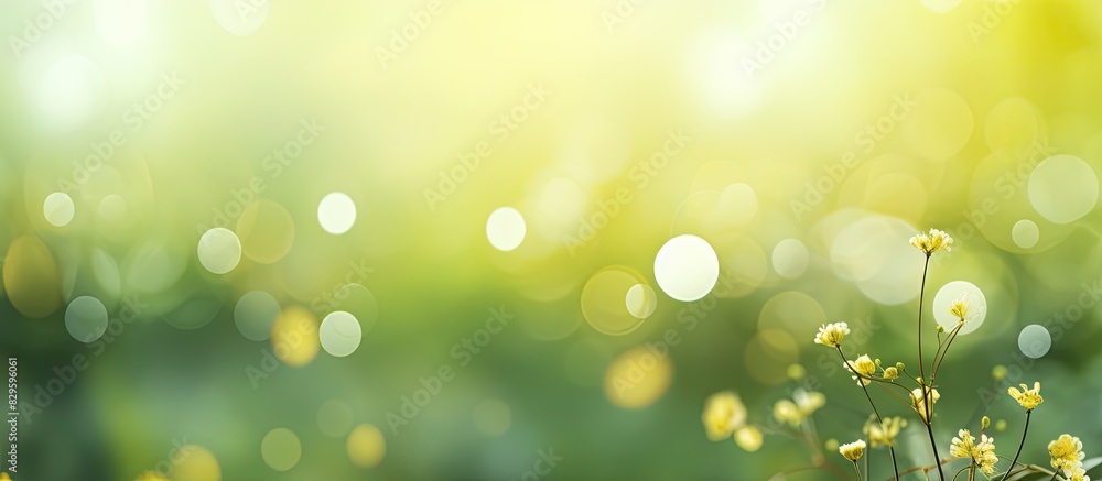 Poster soft blurry green and yellow bokeh background captured in a photograph with copy space image