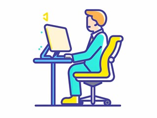 A man is sitting at a desk with a computer monitor in front of him