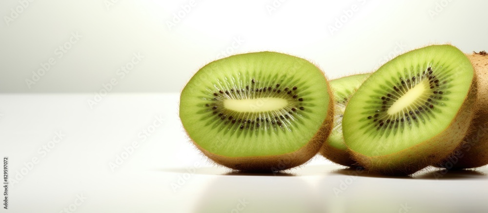 Poster kiwi displayed against a blank backdrop with copy space image shown both sliced and whole