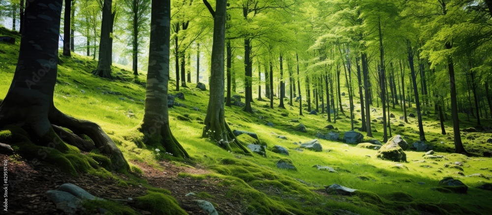 Poster slope with charming trees in a picturesque forest setting featuring a serene and natural environment